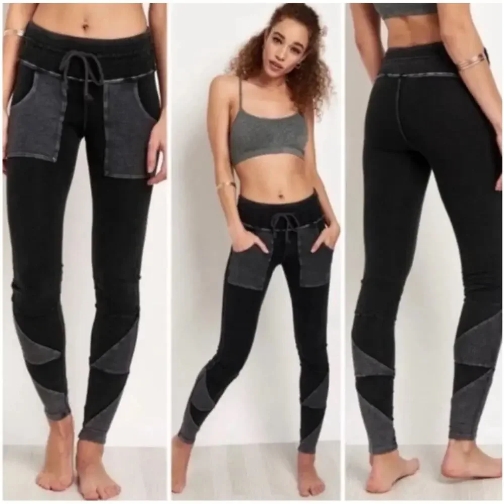FP FREE PEOPLE MOVEMENT Acid Washed Black Grey Kyoto Leggings Sweats Pants S